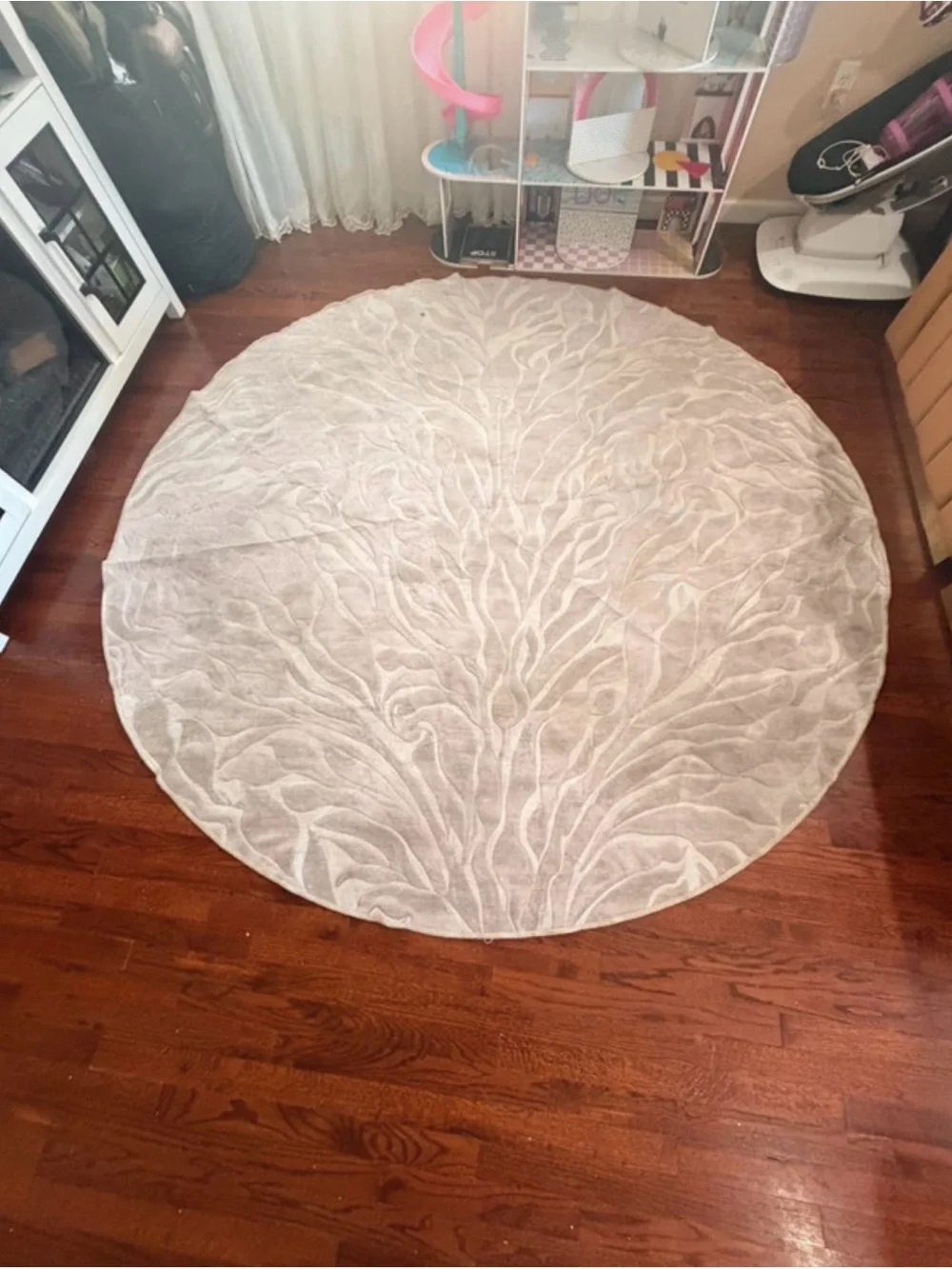 Round Textured Area Rug - Neutral Cream washable